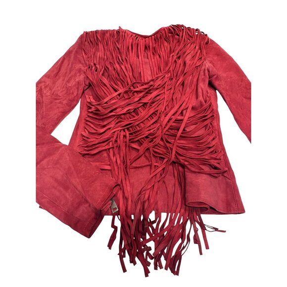 Nour Hammour Fringe Lamb Leather Jacket in Red - Picture 5 of 10